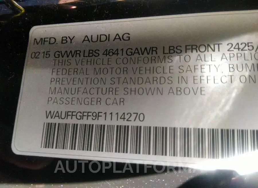 AUDI S3 2015 vin WAUFFGFF9F1114270 from auto auction Iaai