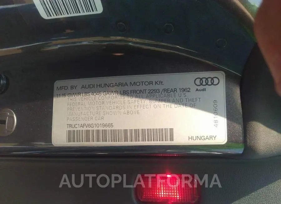 AUDI TTS 2016 vin TRUC1AFV6G1019665 from auto auction Iaai