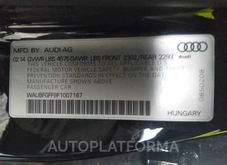 AUDI S3/A3 2015 vin WAUBFGFF9F1007167 from auto auction Iaai