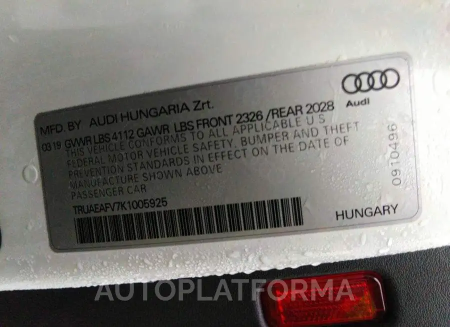 AUDI TT COUPE 2019 vin TRUAEAFV7K1005925 from auto auction Iaai