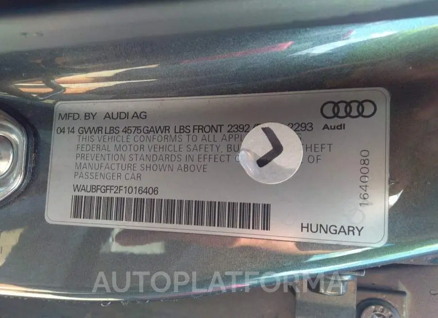 AUDI S3/A3 2015 vin WAUBFGFF2F1016406 from auto auction Iaai