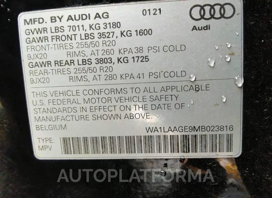 AUDI E-TRON 2021 vin WA1LAAGE9MB023816 from auto auction Iaai