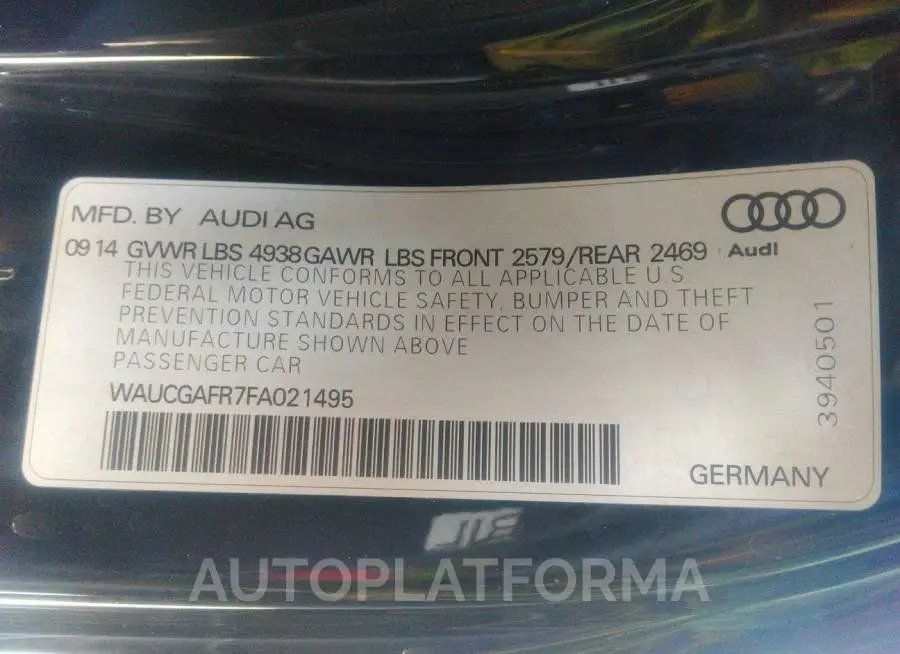 AUDI S5 2015 vin WAUCGAFR7FA021495 from auto auction Iaai