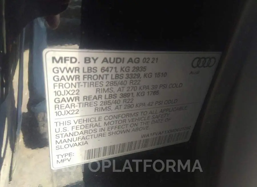 AUDI Q8 2021 vin WA1FVAF1XMD027202 from auto auction Iaai