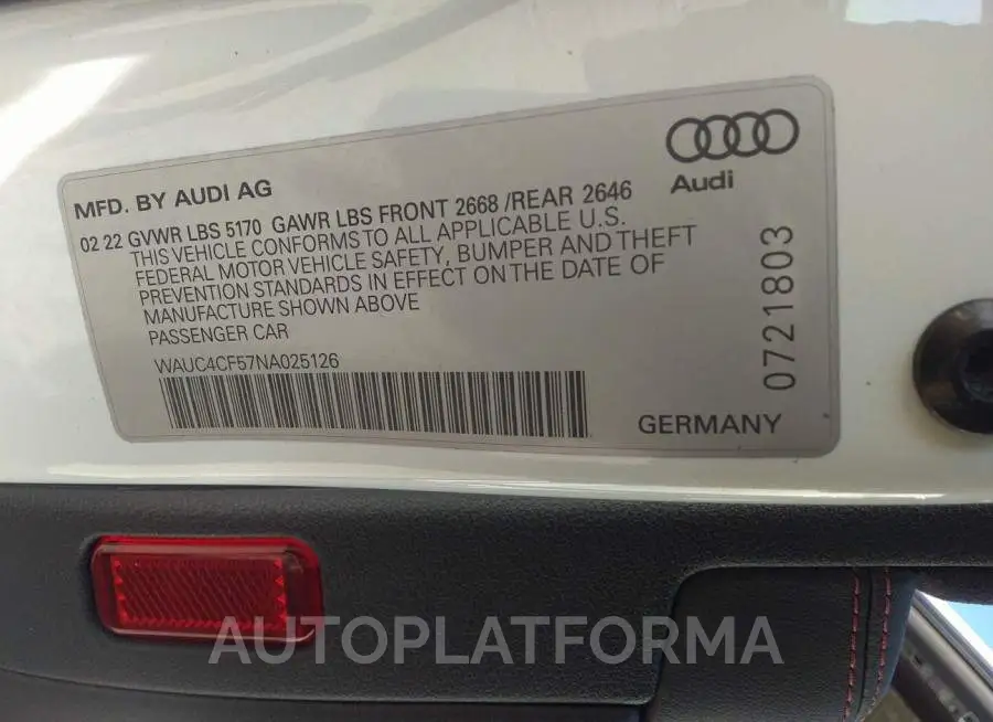 AUDI S5 SPORTBACK 2022 vin WAUC4CF57NA025126 from auto auction Iaai