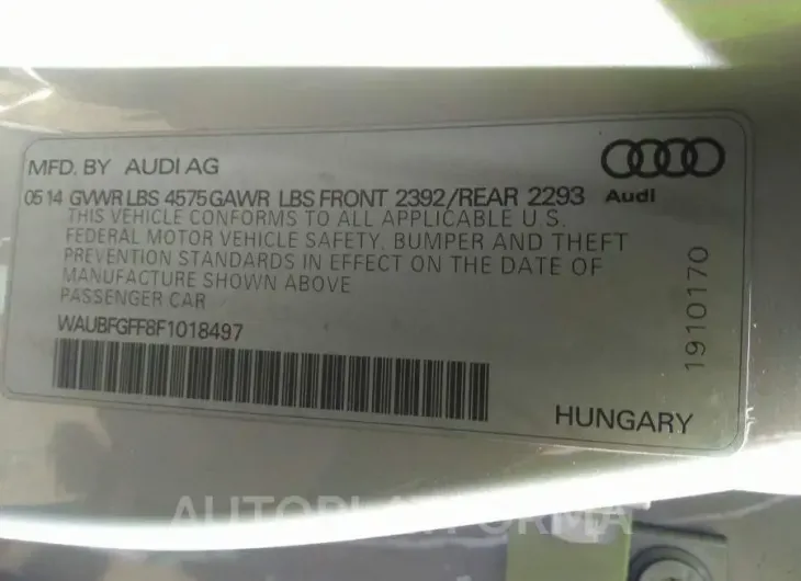 AUDI S3/A3 2015 vin WAUBFGFF8F1018497 from auto auction Iaai