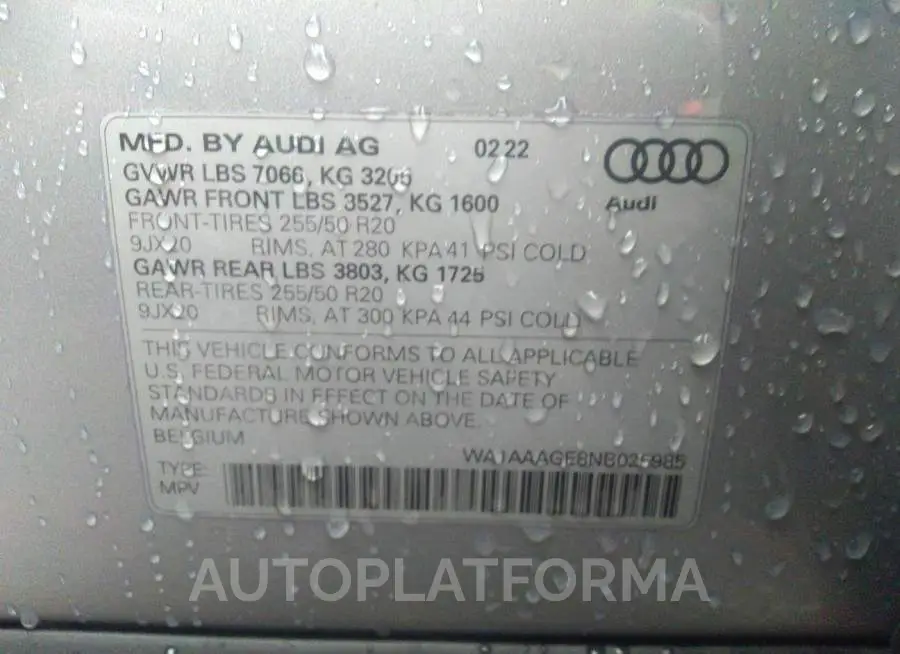 AUDI E-TRON 2022 vin WA1AAAGE8NB025985 from auto auction Iaai