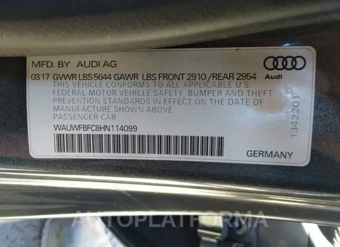 AUDI S7 2017 vin WAUWFBFC8HN114099 from auto auction Iaai