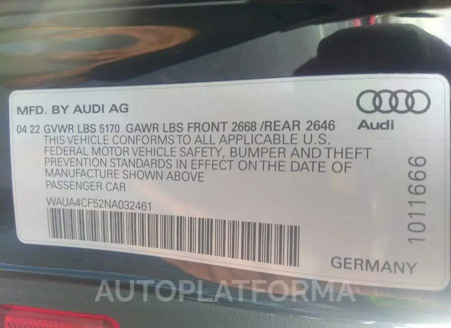 AUDI S5 SPORTBACK 2022 vin WAUA4CF52NA032461 from auto auction Iaai