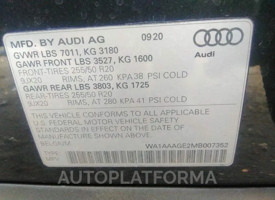 AUDI E-TRON 2021 vin WA1AAAGE2MB007352 from auto auction Iaai