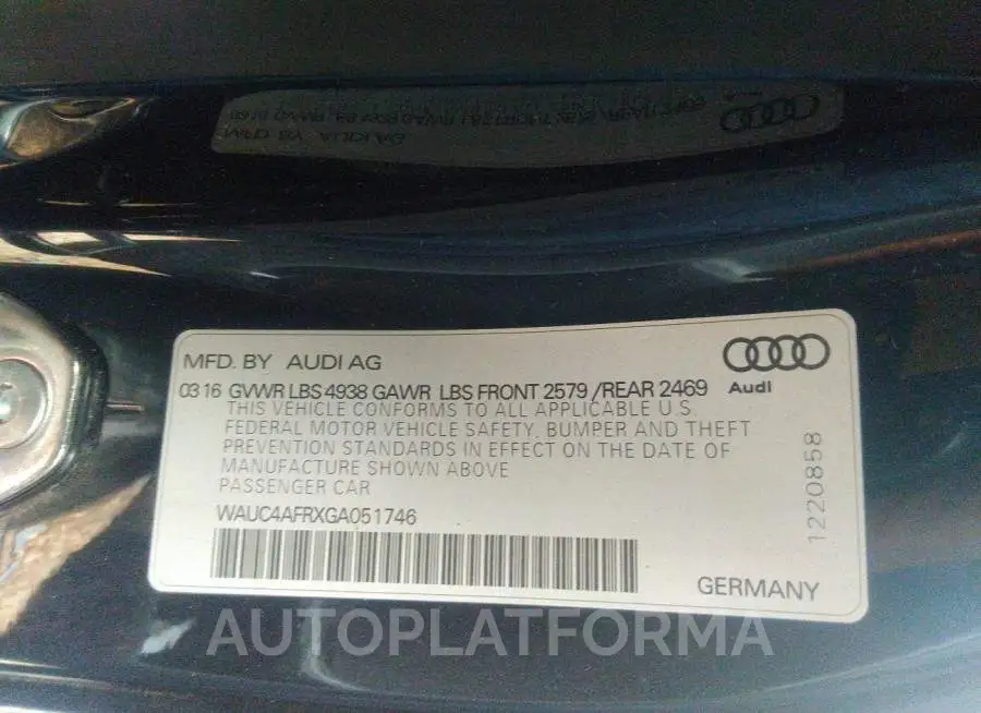 AUDI S5 2016 vin WAUC4AFRXGA051746 from auto auction Iaai