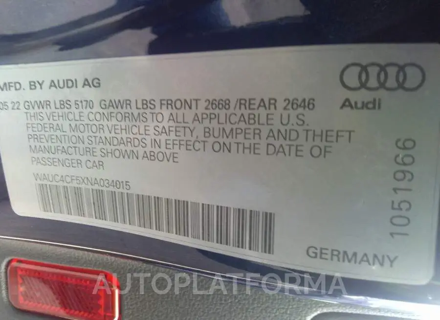 AUDI S5 SPORTBACK 2022 vin WAUC4CF5XNA034015 from auto auction Iaai