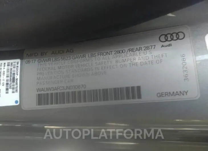 AUDI A7 2018 vin WAUW3AFC3JN030670 from auto auction Iaai