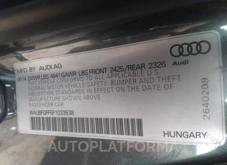 AUDI S3/A3 2015 vin WAUBFGFF5F1033538 from auto auction Iaai