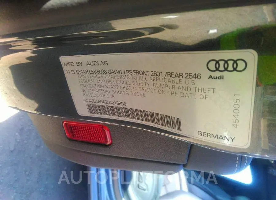 AUDI S4 2019 vin WAUB4AF43KA013896 from auto auction Iaai