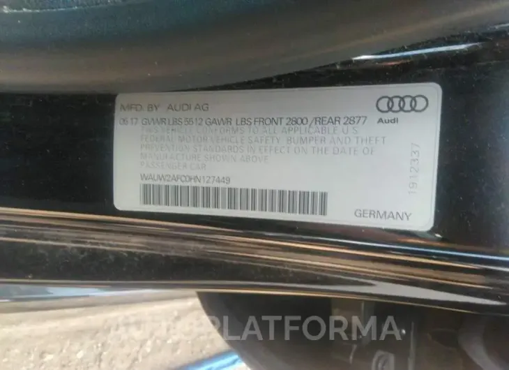 AUDI A7 2017 vin WAUW2AFC0HN127449 from auto auction Iaai