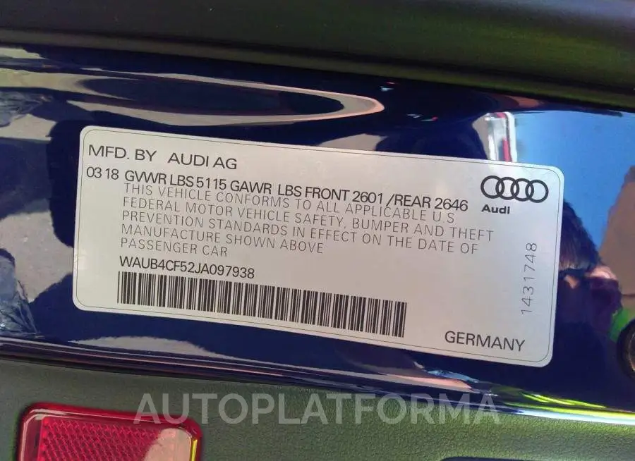 AUDI S5 SPORTBACK 2018 vin WAUB4CF52JA097938 from auto auction Iaai