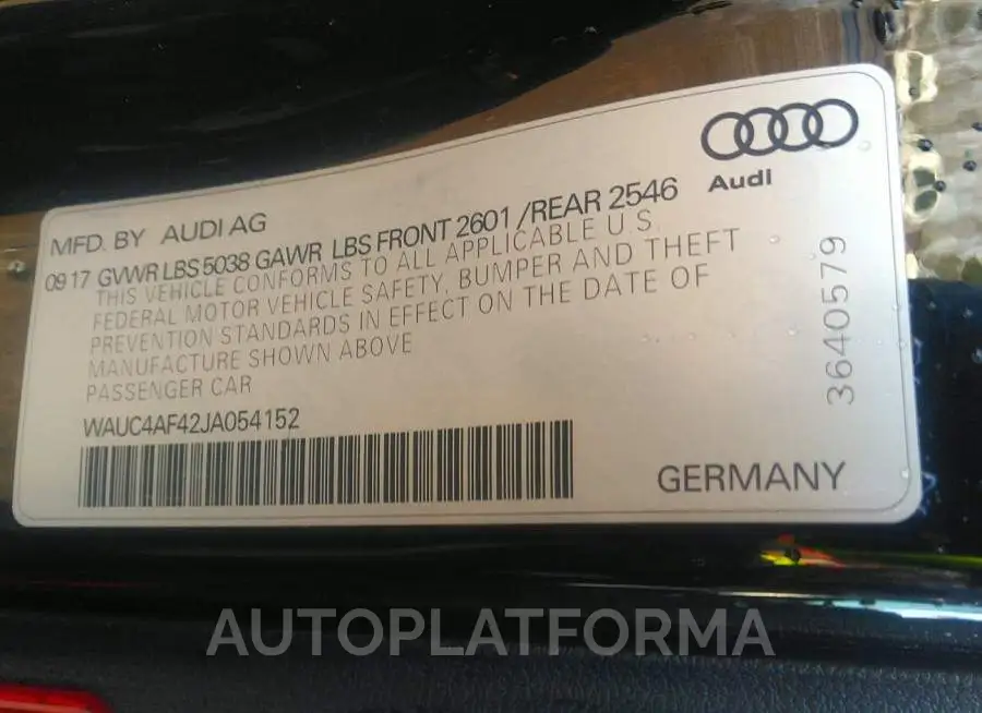 AUDI S4 2018 vin WAUC4AF42JA054152 from auto auction Iaai