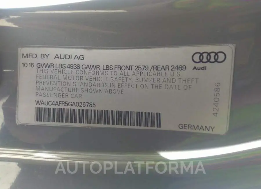 AUDI S5 2016 vin WAUC4AFR5GA026785 from auto auction Iaai