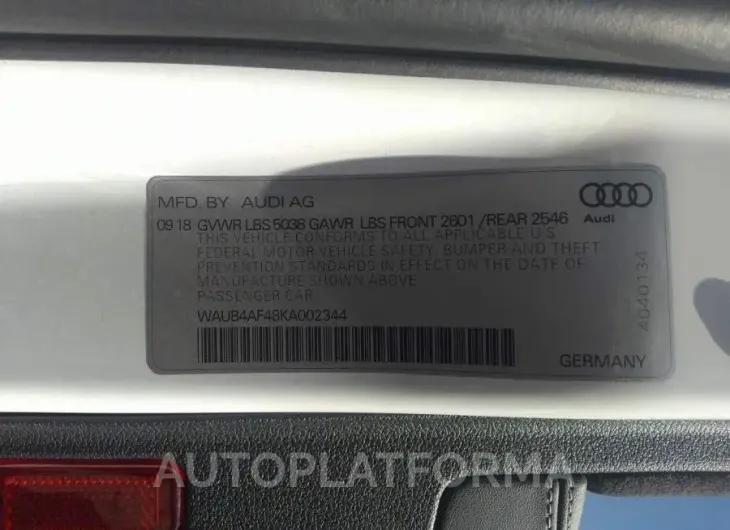 AUDI S4 2019 vin WAUB4AF48KA002344 from auto auction Iaai