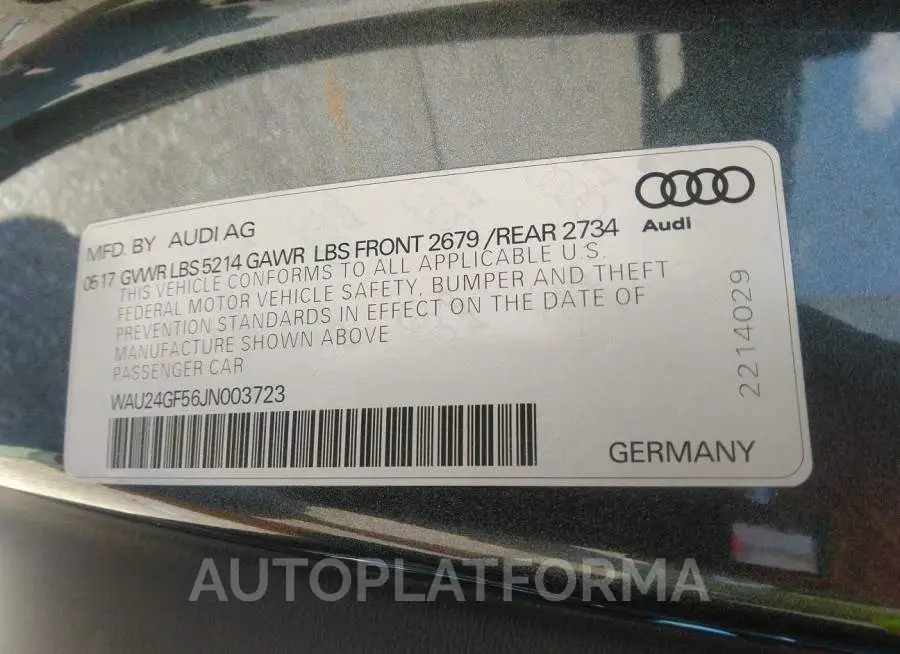 AUDI S5 CABRIOLET 2018 vin WAU24GF56JN003723 from auto auction Iaai