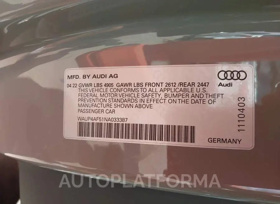 AUDI S5 COUPE 2022 vin WAUP4AF51NA033387 from auto auction Iaai