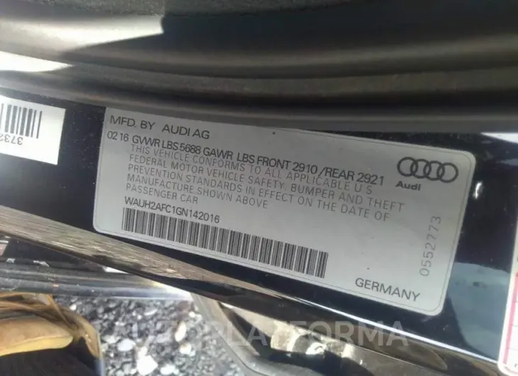 AUDI S6 2016 vin WAUH2AFC1GN142016 from auto auction Iaai