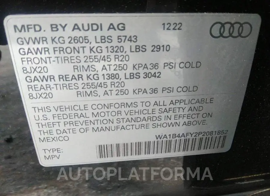 AUDI SQ5 2023 vin WA1B4AFY2P2081852 from auto auction Iaai