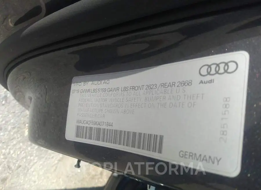 AUDI S5 SPORTBACK 2019 vin WAUC4CF59KA071844 from auto auction Iaai