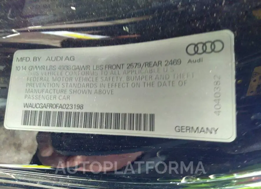 AUDI S5 2015 vin WAUCGAFR0FA023198 from auto auction Iaai