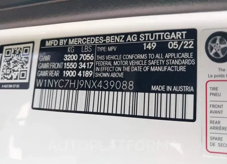 MERCEDES-BENZ G-CLASS 2022 vin W1NYC7HJ9NX439088 from auto auction Iaai