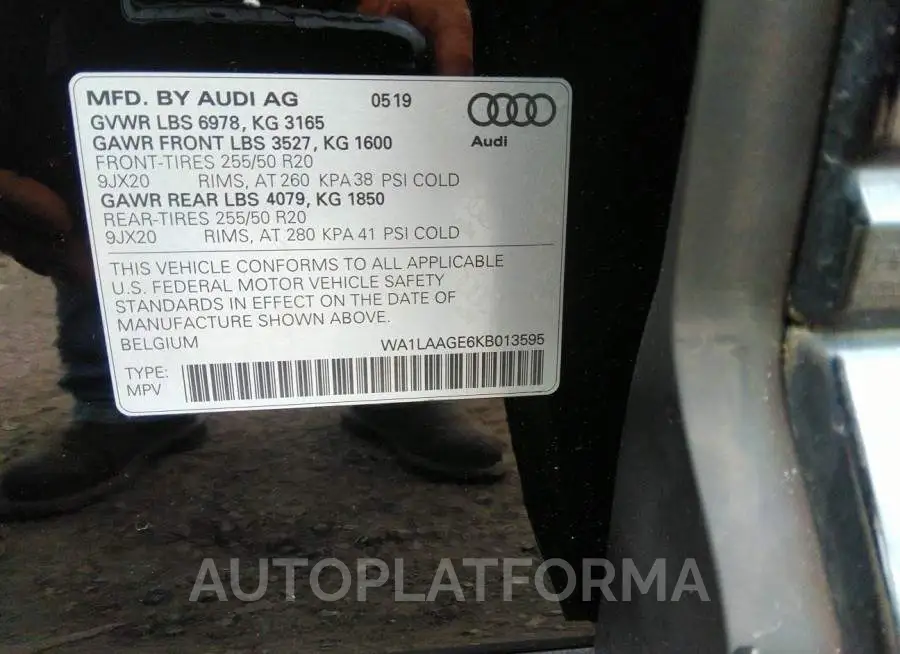 AUDI E-TRON 2019 vin WA1LAAGE6KB013595 from auto auction Iaai