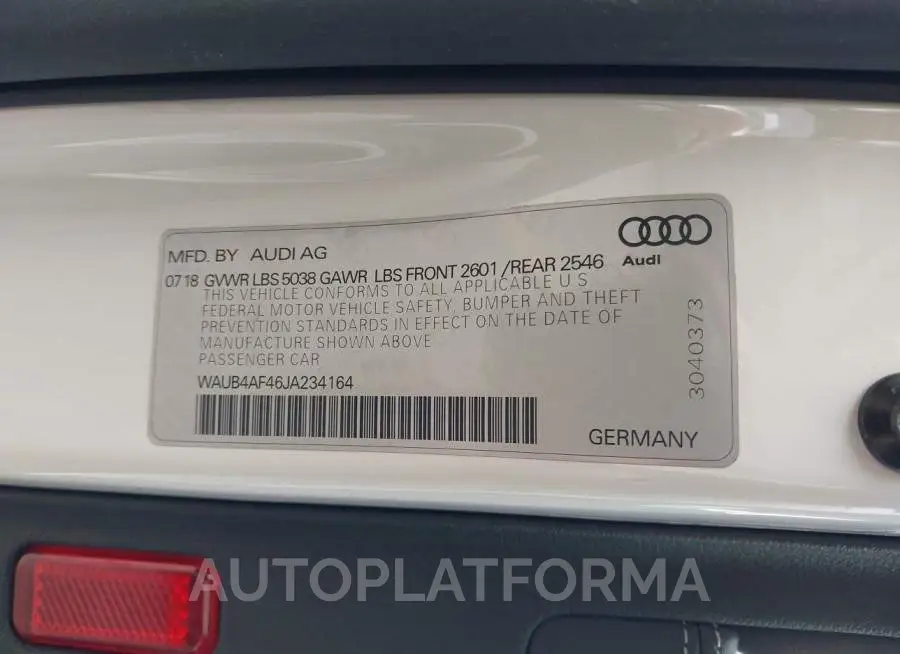 AUDI S4 2018 vin WAUB4AF46JA234164 from auto auction Iaai