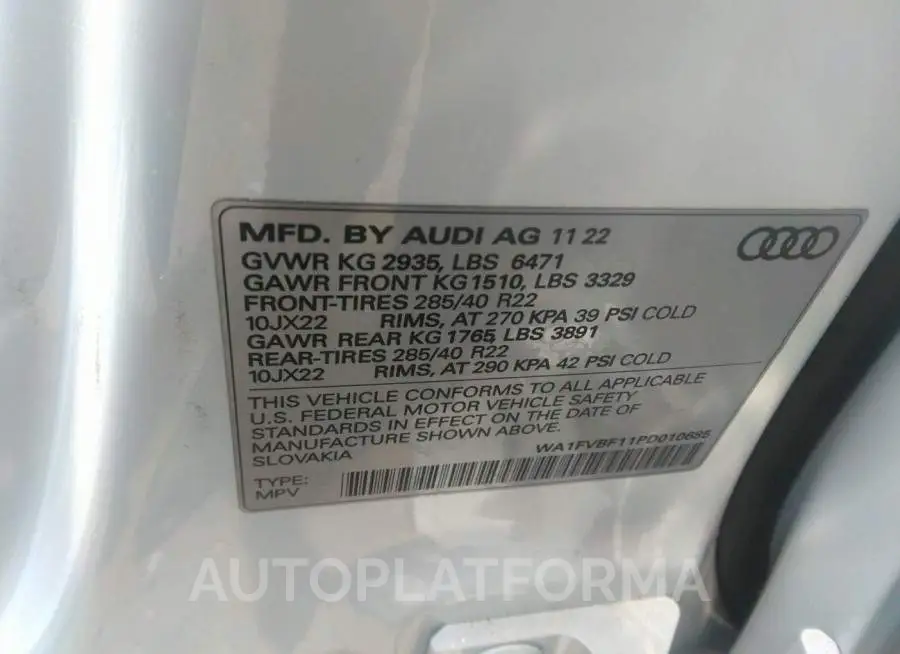 AUDI Q8 2023 vin WA1FVBF11PD010685 from auto auction Iaai