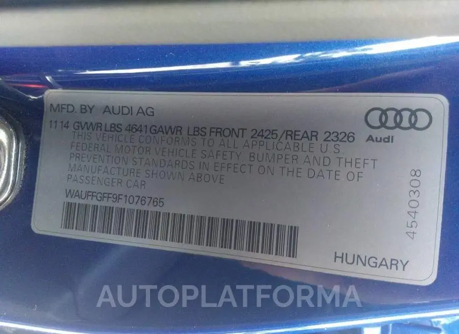 AUDI S3 2015 vin WAUFFGFF9F1076765 from auto auction Iaai