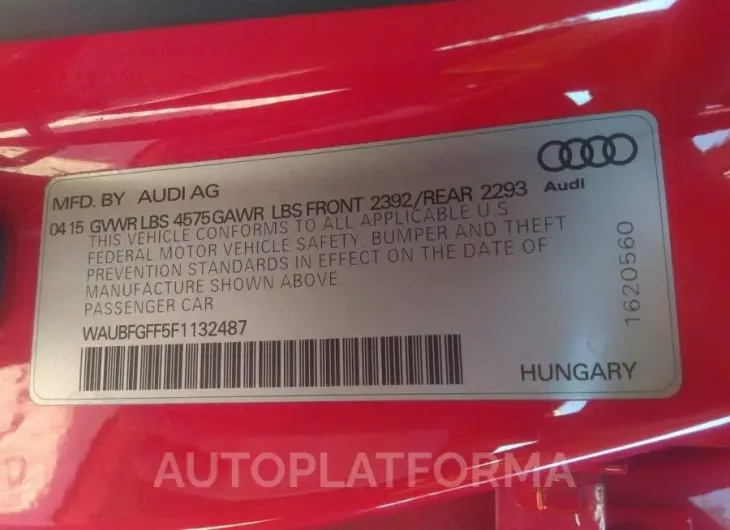 AUDI S3/A3 2015 vin WAUBFGFF5F1132487 from auto auction Iaai