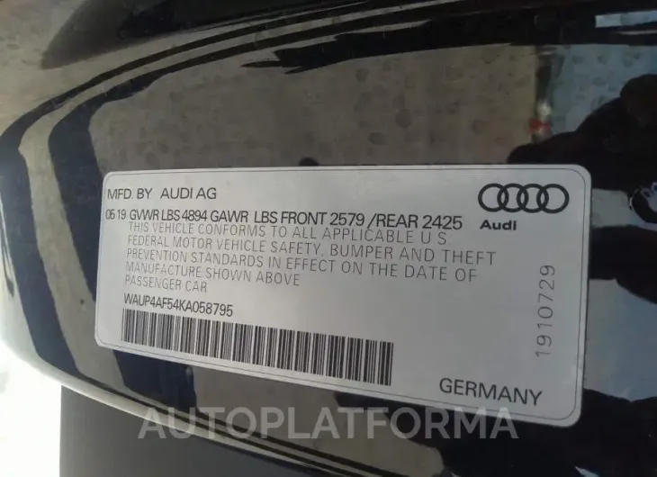 AUDI S5 COUPE 2019 vin WAUP4AF54KA058795 from auto auction Iaai