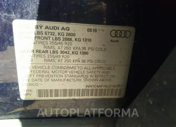 AUDI SQ5 2018 vin WA1C4AFY8J2183507 from auto auction Iaai