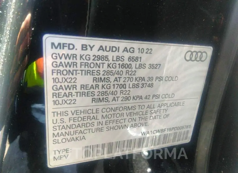 AUDI SQ8 2023 vin WA1CWBF15PD005781 from auto auction Iaai