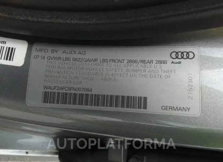 AUDI S6 2015 vin WAUF2AFC9FN007064 from auto auction Iaai