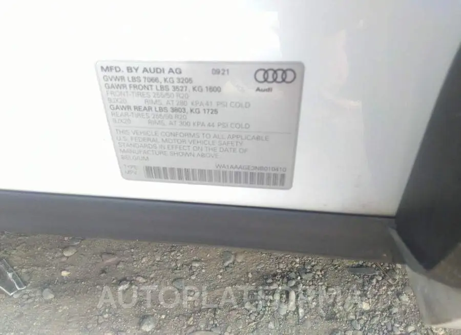 AUDI E-TRON 2022 vin WA1AAAGE3NB010410 from auto auction Iaai