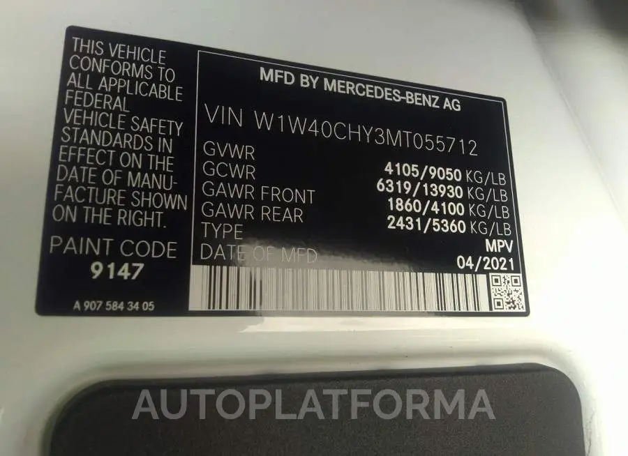 MERCEDES-BENZ SPRINTER VAN 2021 vin W1W40CHY3MT055712 from auto auction Iaai