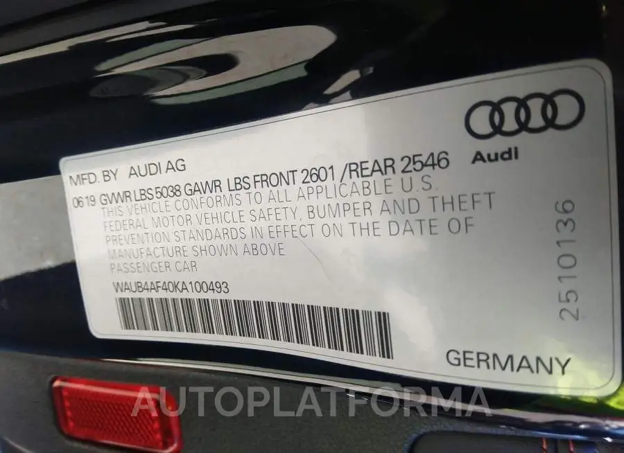 AUDI S4 2019 vin WAUB4AF40KA100493 from auto auction Iaai