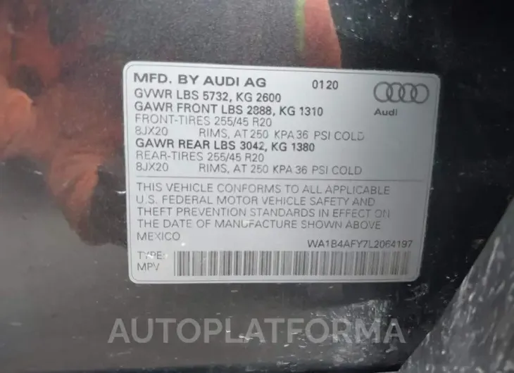 AUDI SQ5 2020 vin WA1B4AFY7L2064197 from auto auction Iaai