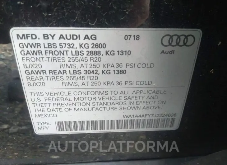 AUDI SQ5 2018 vin WA1A4AFY7J2224636 from auto auction Iaai