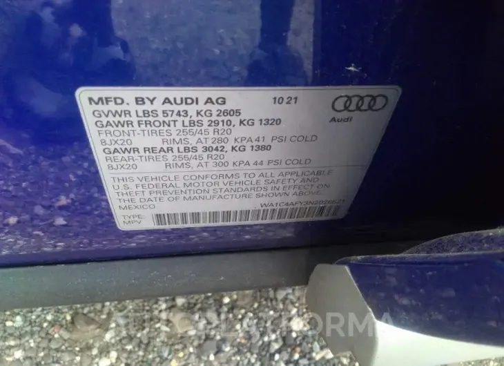 AUDI SQ5 2022 vin WA1C4AFY3N2026621 from auto auction Iaai