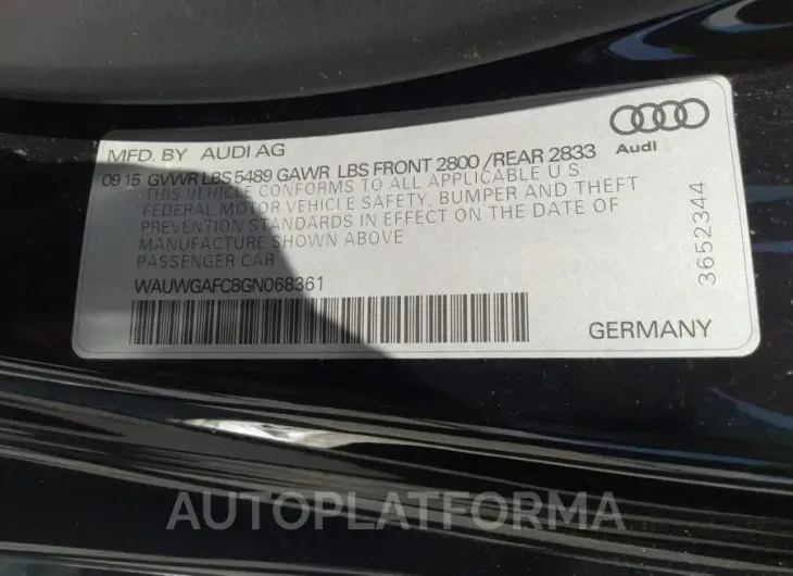 AUDI A7 2016 vin WAUWGAFC8GN068361 from auto auction Iaai