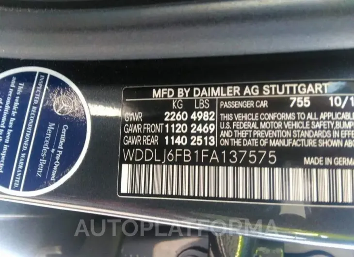 MERCEDES-BENZ CLS-CLASS 2015 vin WDDLJ6FB1FA137575 from auto auction Iaai