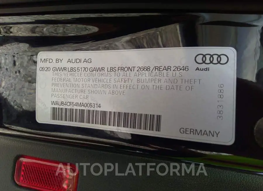 AUDI S5 SPORTBACK 2021 vin WAUB4CF54MA005314 from auto auction Iaai