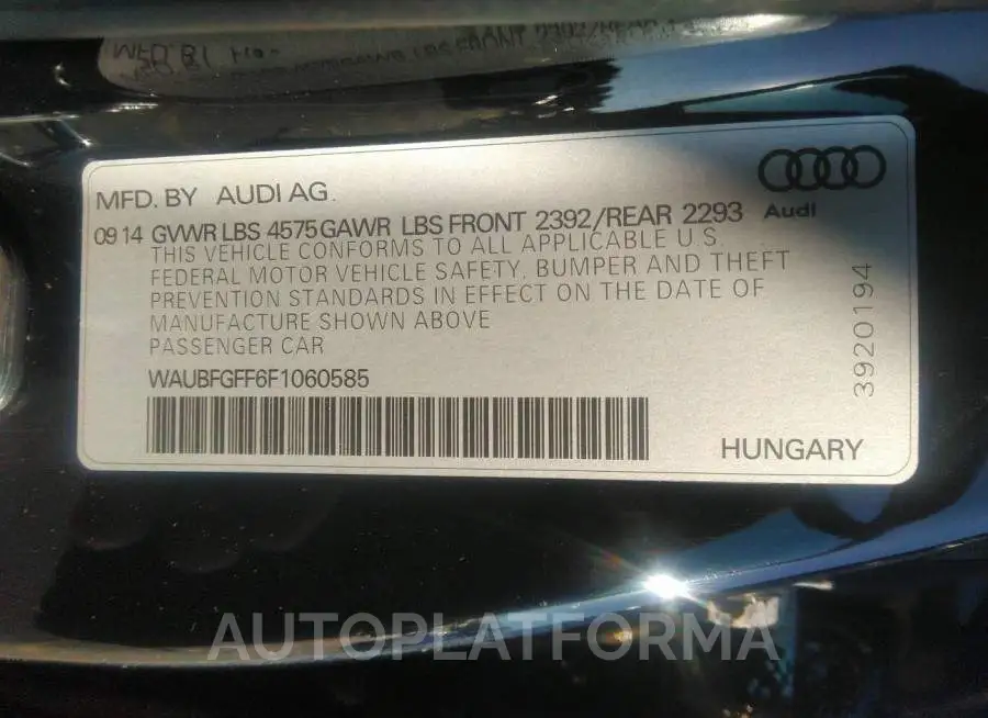 AUDI S3/A3 2015 vin WAUBFGFF6F1060585 from auto auction Iaai